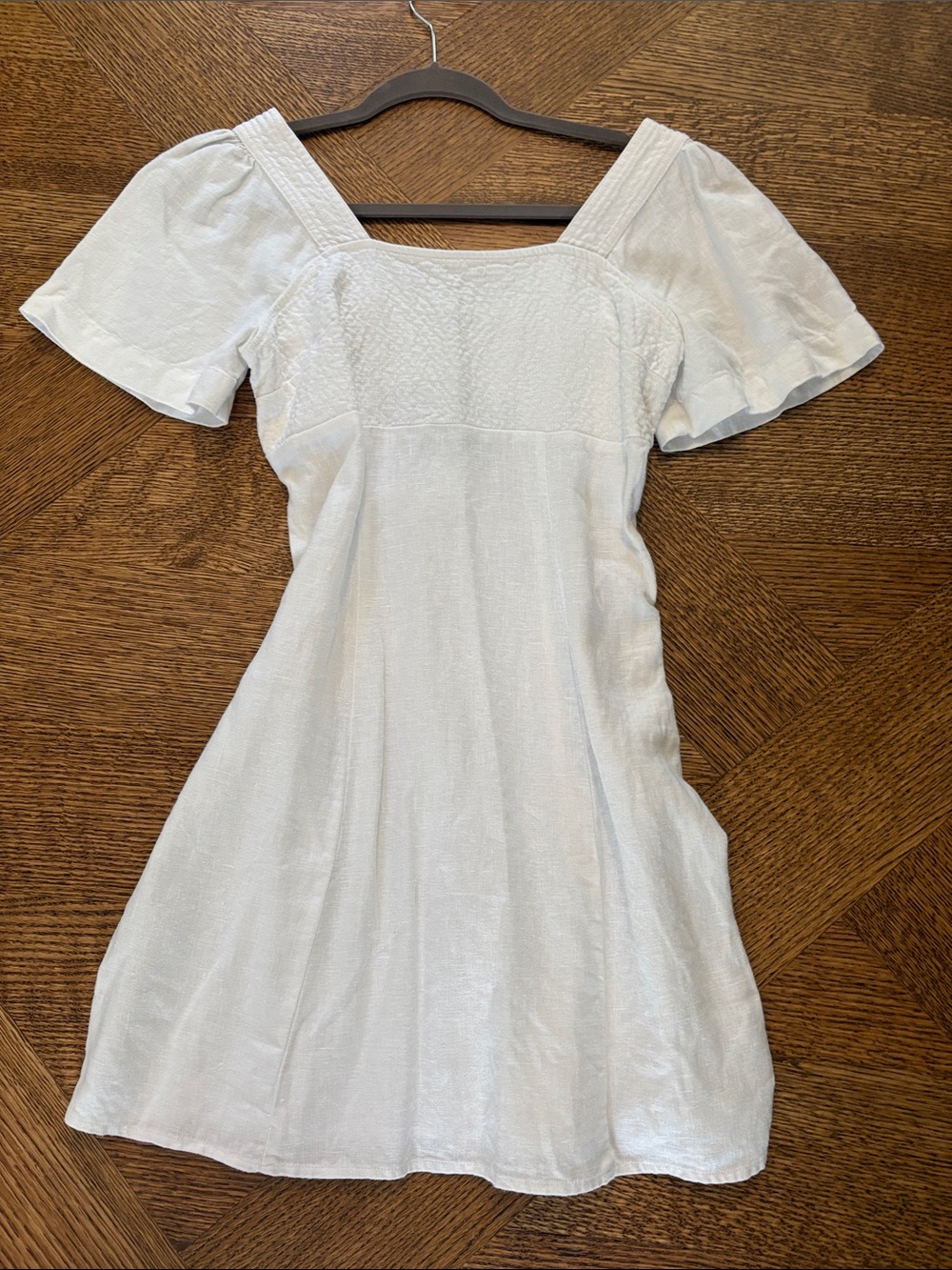 Madewell White Square-Neck Mini Dress with flutter Sleeves